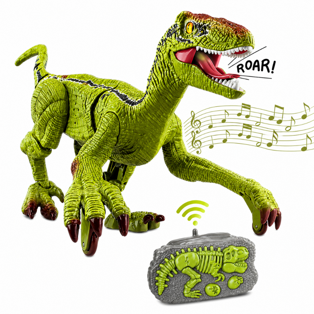 Dinossauro Velociraptor com Controle Remoto Luz e Som Brinquedo Infantil