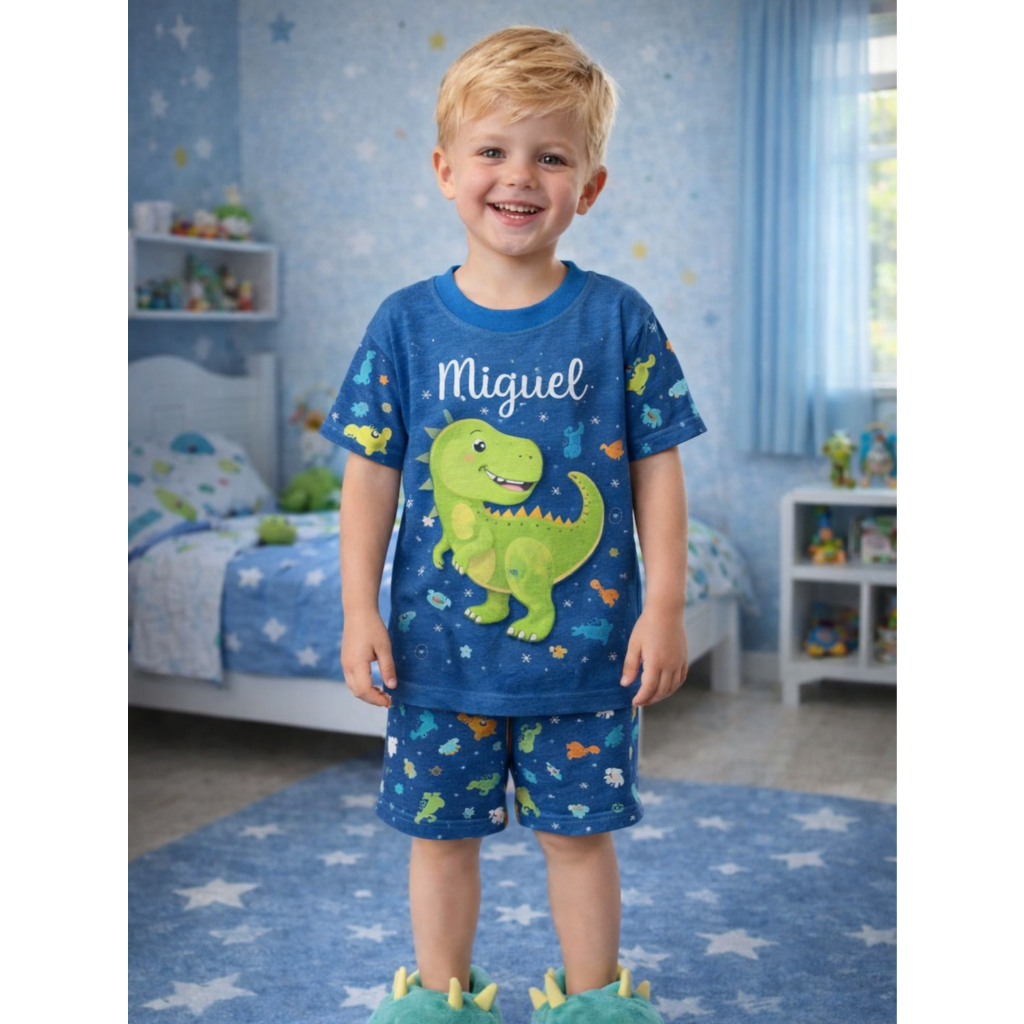 Pijama infantil Menino Blusa Manga Curta + Short Estampado Personagem Roupa LINDO Personalizado