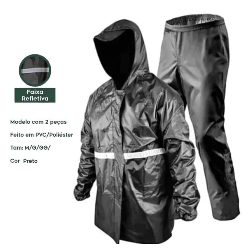 Conjunto Capa de Chuva Impermeável para Motoqueiros e Ciclistas com Jaqueta Calça e Capuz