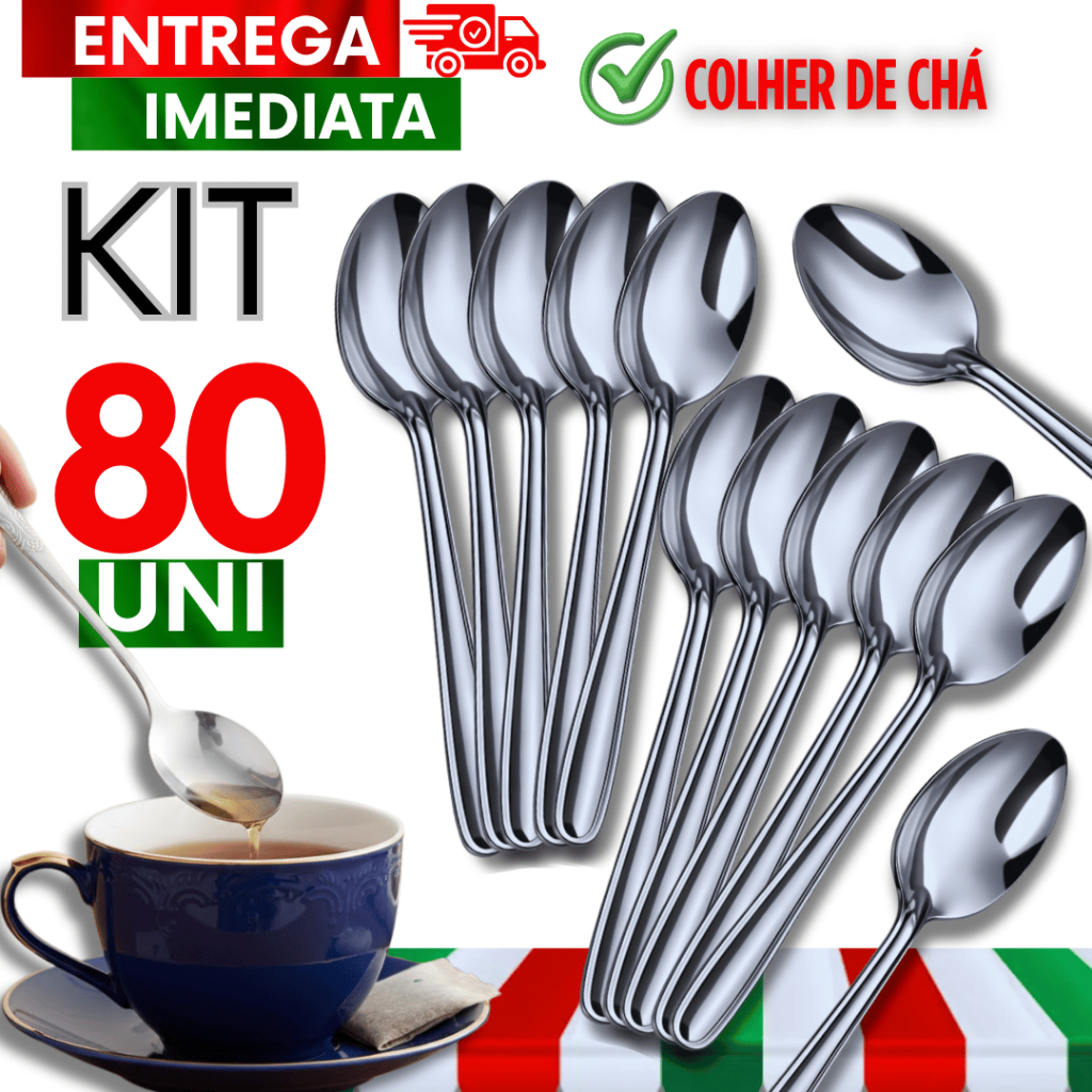 Combo Colher Chá 8,8cm Aço Inox Resistente Ideal  Chá Café Chocolate Quente Talheres Utensílios