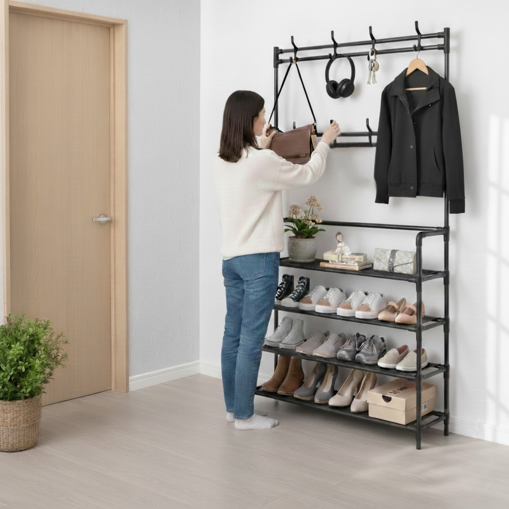 Vittak Sapateira Organizadora 4 Andares Arara Multiuso Com Cabideiro e Suporte Para Roupas e Calçados Closet Quarto
