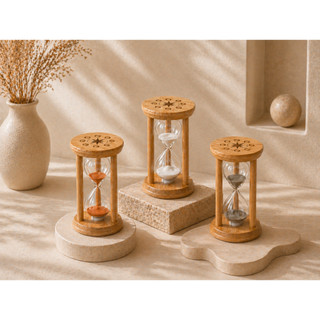 Ampulheta de Bambu 5 Minutos Decorativa com Areia Colorida Pequena