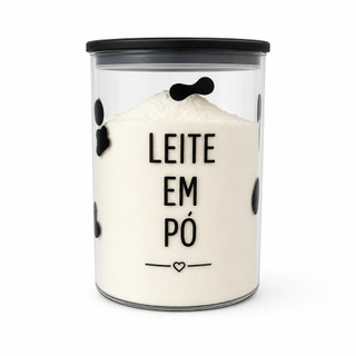Pote Decorado 1.000ml Leite em Pó Acrílico Hermético Organizador Adesivado - 5 Cores