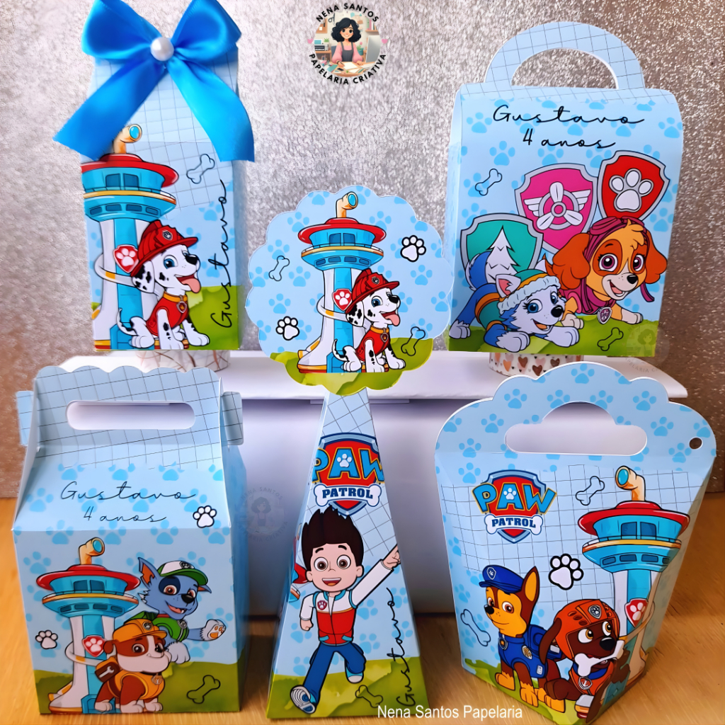 Kit Caixinhas Patrulha Canina Menino Personalizado(PEGUE E MONTE)Caixinhas Lembrancinhas Festa Infantil