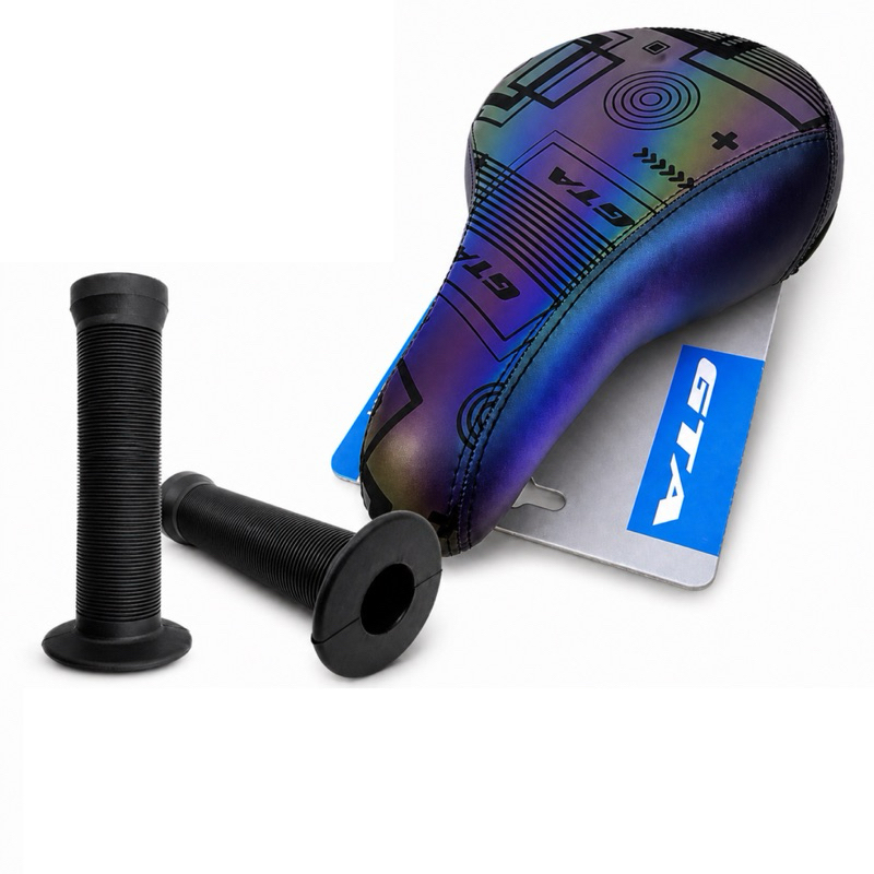 Kit Selim Camaleão Furta cor + Manopla Silicone 13Cm Bike Bicicleta BMX Freeride DH Grau Modelo Gios