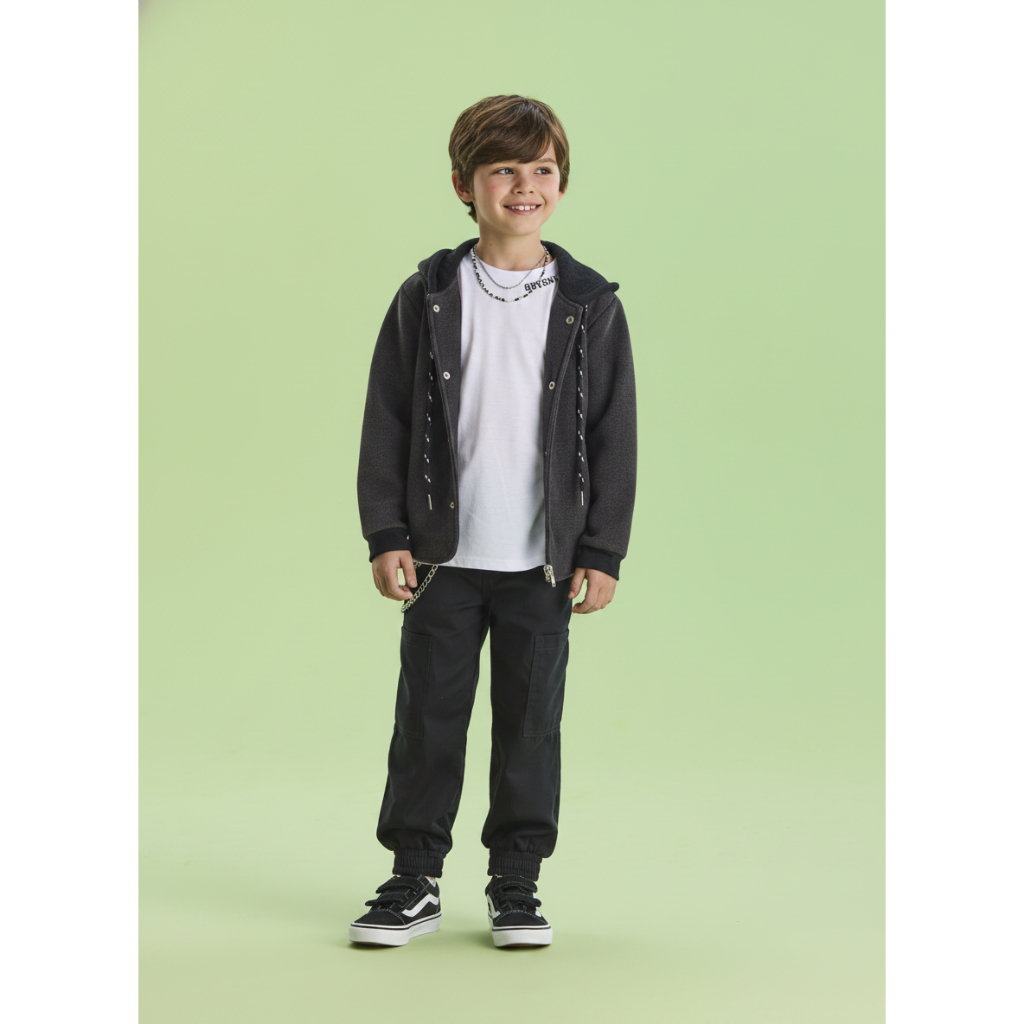 CASACO DE LÃ BATIDA INFANTIL MENINO COM CAPUZ EM MOLETOM BOY JOY