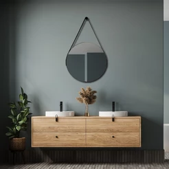Espelho Adnet Redondo 50cm com Alça e Suporte Para Lavabo Hall Banheiro Sala Quarto