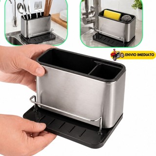 Organizador De Pia Inox Porta Esponja Detergente Suporte Pia Utensílios de Cozinha Bancad…
