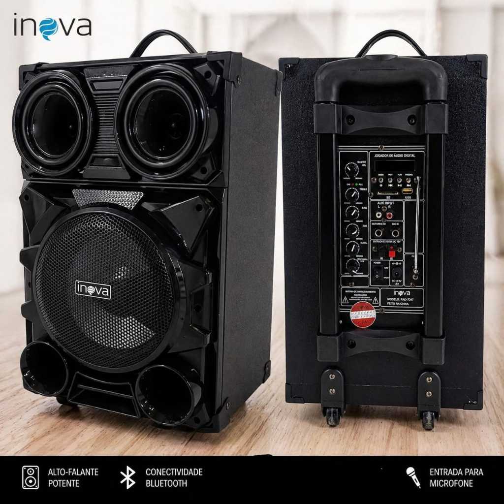 Caixa De Som 8000 Watts Inova Com Microfone Completa-Funciona Somente Conectada a Energia