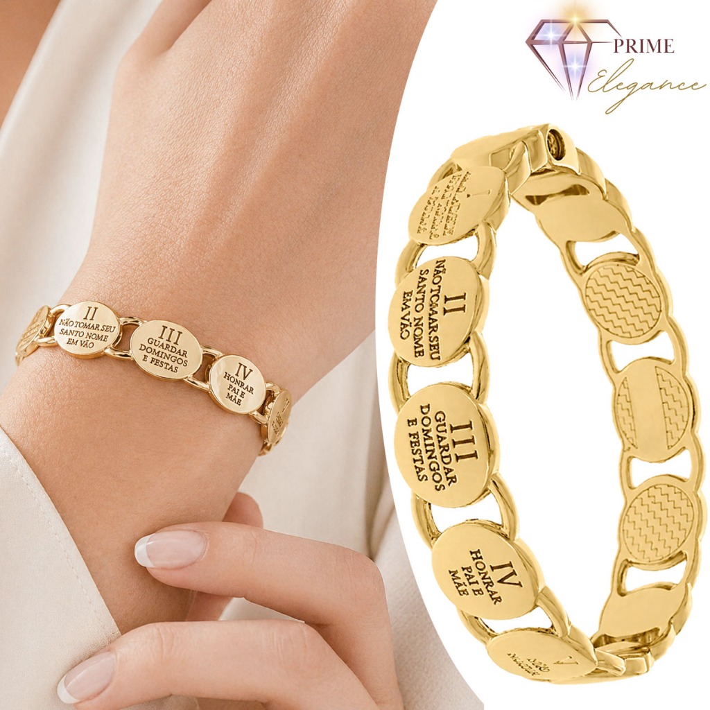 Bracelete 10 Mandamentos Feminino Luxo Banhado Ouro Pulseira Elegante | Modelos Exclusivos