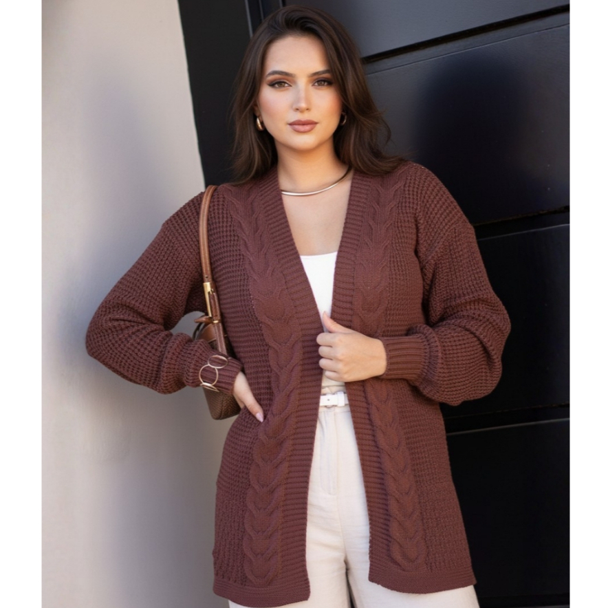 Blusa De Frio Tricot Casaco Cardigan Lã Kimono Trança Moda Inverno