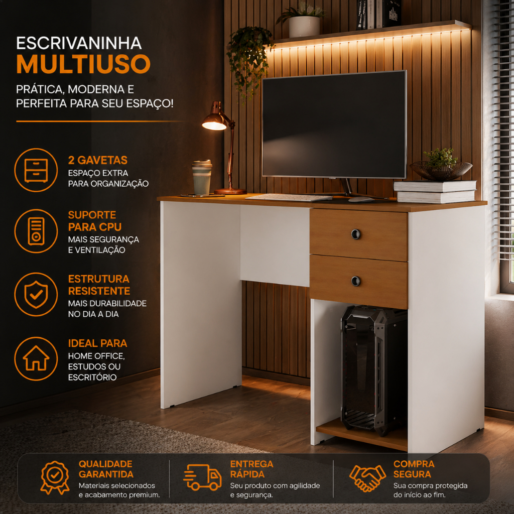Mesa Escrivaninha Gamer NVIDIA Nitro Profissional com Suporte para CPU | Setup Gamer e Estação de Jogos Multiuso Estudo