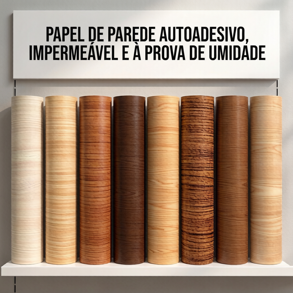 Imagem Papel de Parede Madeira 3D 5m x 45cm Autoadesivo Removível Fácil Aplicação Lavável Para Móveis Paredes Geladeira