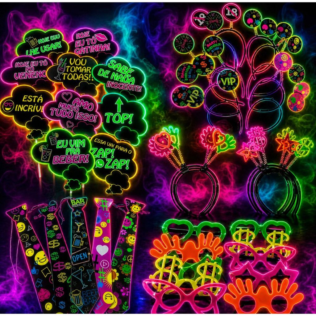 Kit 40 peças Festa Balada Brilha na Luz Negra Neon Aniversario