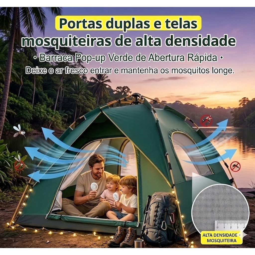 Barraca de Acampamento Automática Impermeável, Portátil e Ventilada, 5 a 6 Pessoas, 15 Estilos Externo