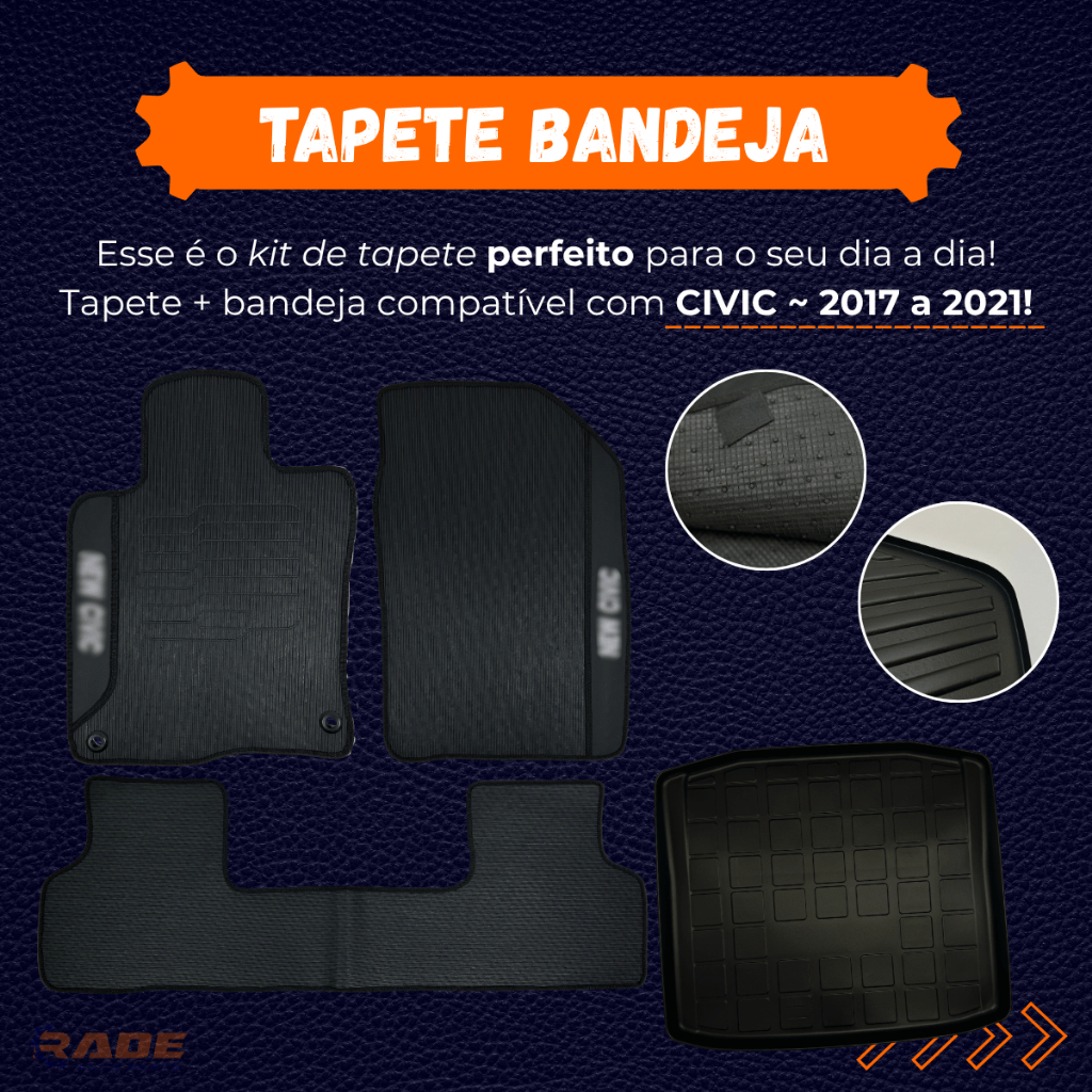 Jogo de Tapete Emborrachado + Protetor Porta Malas Bandeja para New Civic 2017 18 19 20 2021 — imagem 2 de 2
