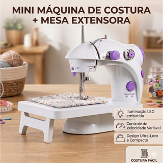 Kit Mesa de Apoio + Mini Máquina de Costura Portátil Elétrica e a Pilha Bivolt 110v/220v