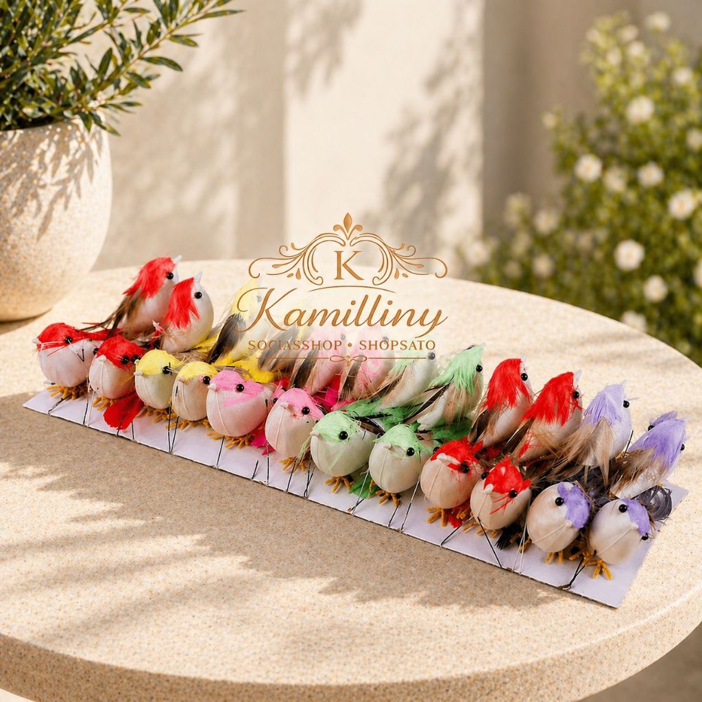 16 Passarinho 7,5cm Artificiais Penas Artificiais Coloridos Jardim Festa Decoração Mini