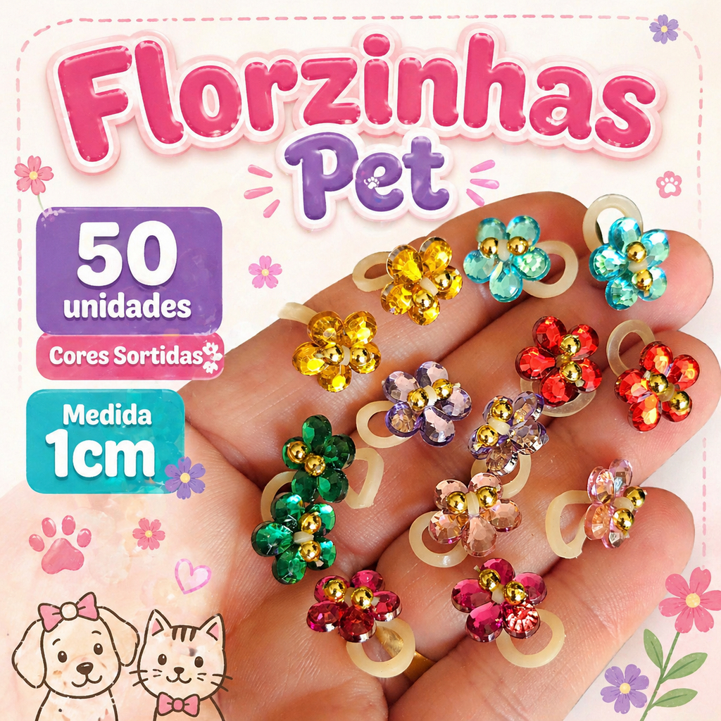 Ponto de Luz Penteado Para Pet Laços Pet Florzinhas Mini Ponto de Luz Brilhinho Pet Acessórios Pet Femea Banho e Tosa