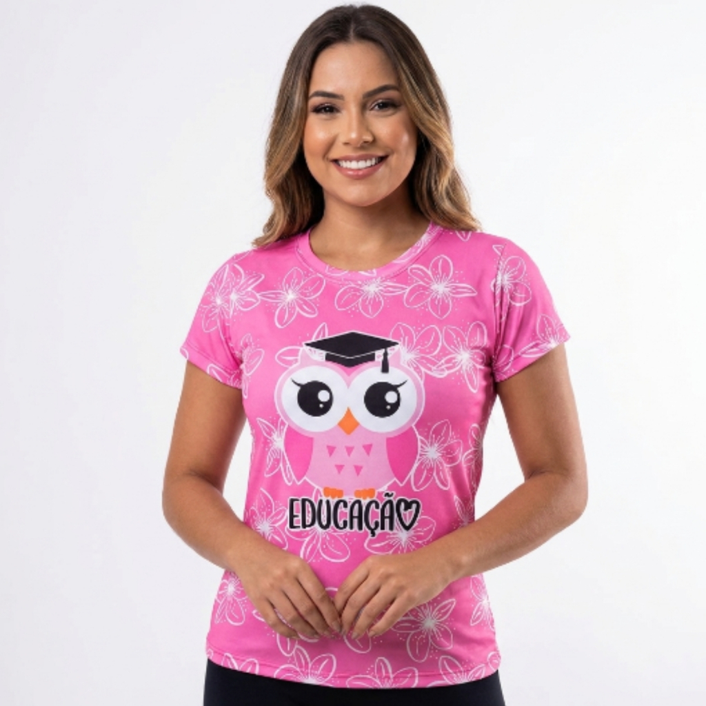 Camiseta Professora Coruja Feminina Baby Look Educação Blusa Confortável Uniforme Escolar T-shirt