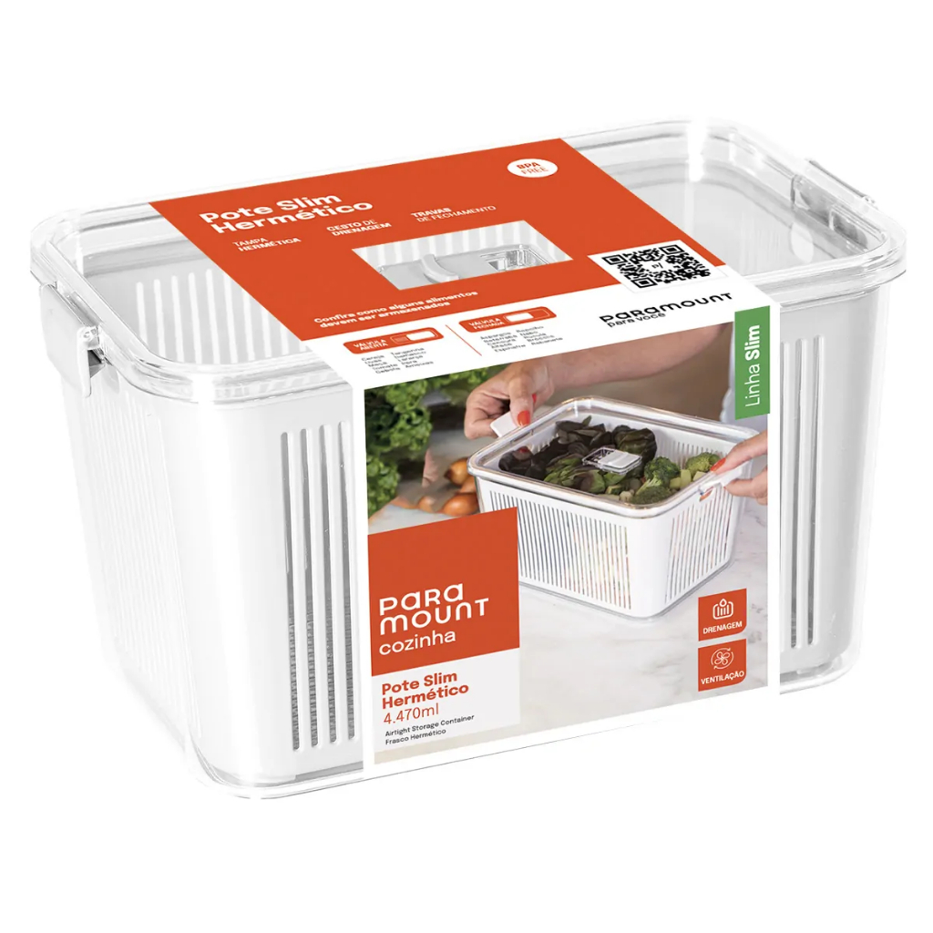Organizador Multiuso Paramount Transparente - Pote Hermético Geladeira Cozinha