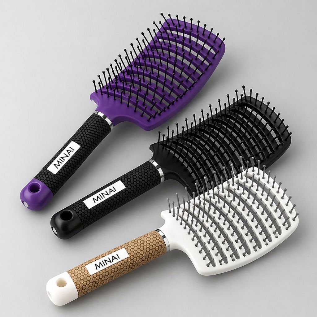 Escova Raquete Curva Vazada Cerâmica Profissional Desembaraçar Cabelos Anti Frizz