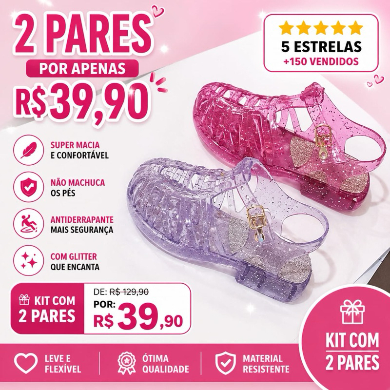 kit 2 pares sandalia melissinha molinha aranha papete melissa glitter macia infantil promoção confortavel menina
