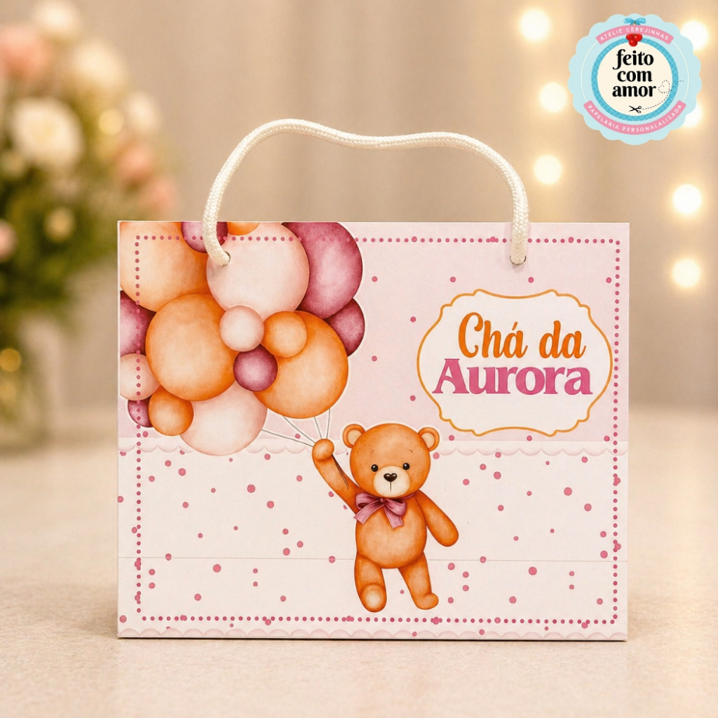 Sacola Personalizados Ursinha / Ursinha Rosa/ Ursinha/ Chá Revelação/Lembrancinha de Festa /Chá de Bebê
