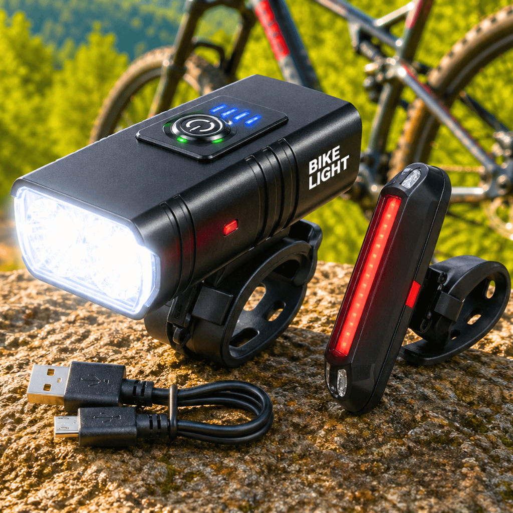 Kit Farol Bike Dianteiro Led Potente Luz Sinalizador Lanterna Traseira Bicicleta Recarregável USB Acessórios  Ciclismo
