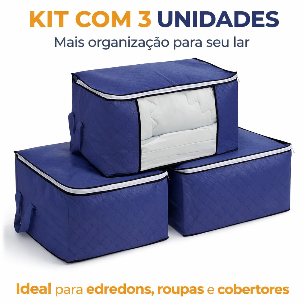 Kit 3 Caixa Saco Organizador Guarda Roupa Grande Ecológico Anti-Poeira Umidade Insetos Multiuso