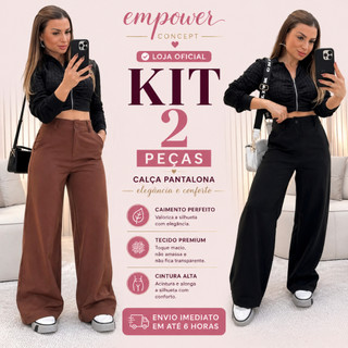 Kit 2 Calça Alfaiataria Premium Com Bolso Cintura Alta