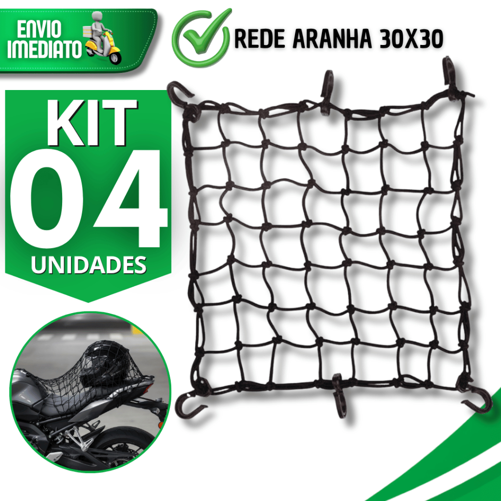 Combo Rede Elástica Moto 30x30 Tipo Aranha 6 Ganchos Bagageiro Universal Alta Resistência Utilidade