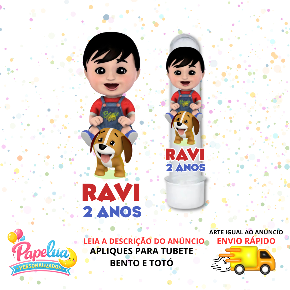 Apliques para Tubete Bento e Totó personalizado (já vai recortado) – Lembrancinha Festa Infantil