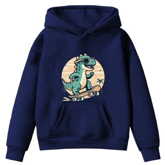 Agasalho Moletom Infantil Premium Varias Cores Estampado Dinossauro Skate Blusa de Frio Canguru com Capuz Dino Feliz