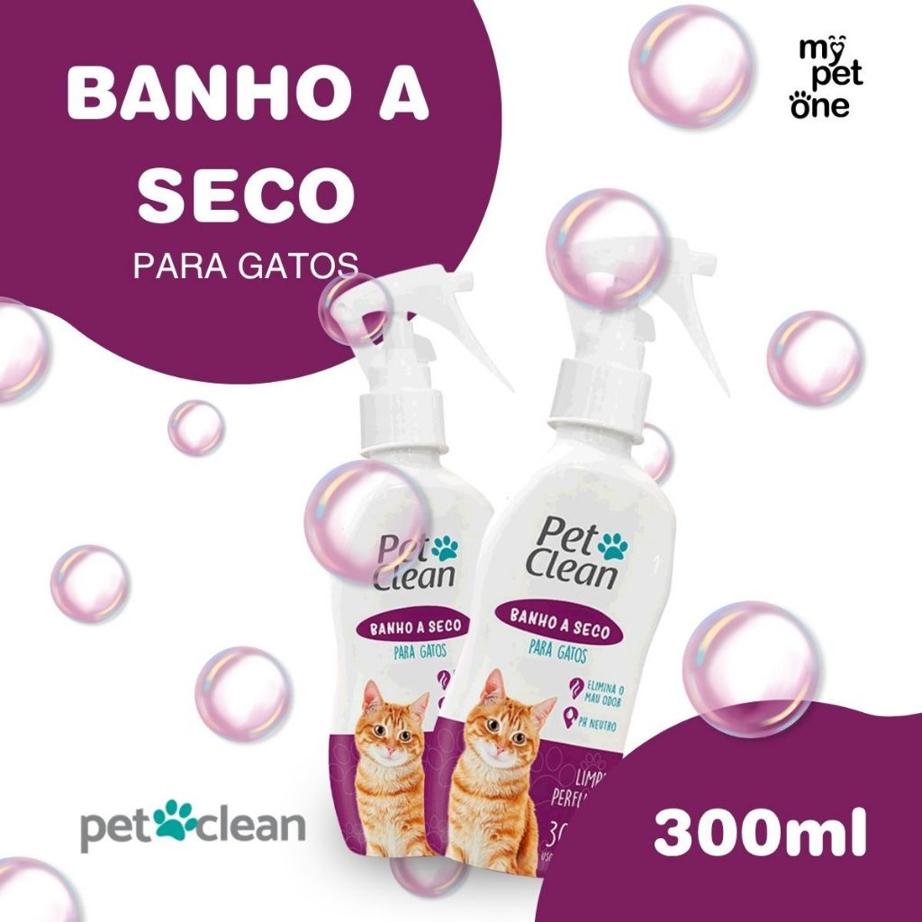 Kit com 2 Banho a Seco Spray Para Gatos Pet Clean 300ml