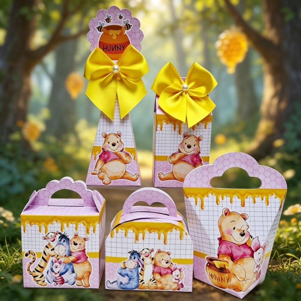 Kit Personalizados URSINHO POOH ROSA AQUARELA Pegue e Monte Caixinhas Lembrancinhas Festa Infantil Aniversário