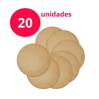 kit 20 Placa Redonda  MDF Cru 20x20 3mm Artesanato e Quadros TEX