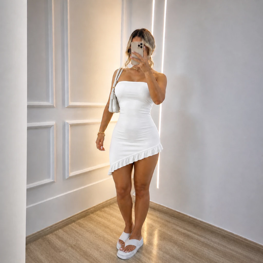 Vestido Curto Manga Longa com Fenda Suplex Premium Moda Gringa (OZI)