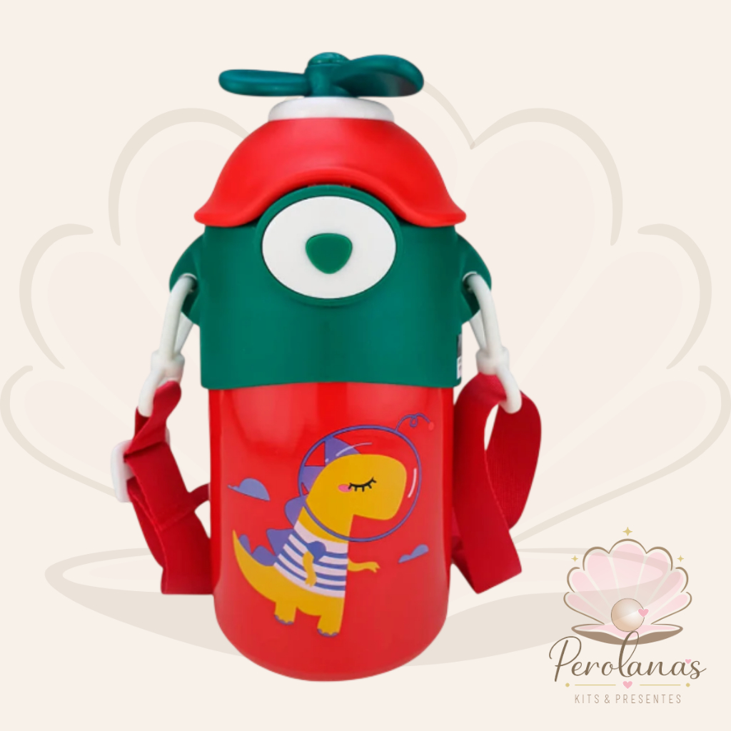 Garrafinha Térmica Infantil com Canudo e Alça | Dinossauro | Presente Criativo para Crianças | Ideal para Escola