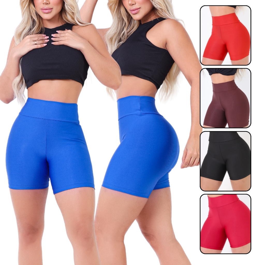 Short Bermuda Ciclista Feminina Fitness Cintura Alta Anti-Suor e Anti-Odor Corrida Academia Ciclismo