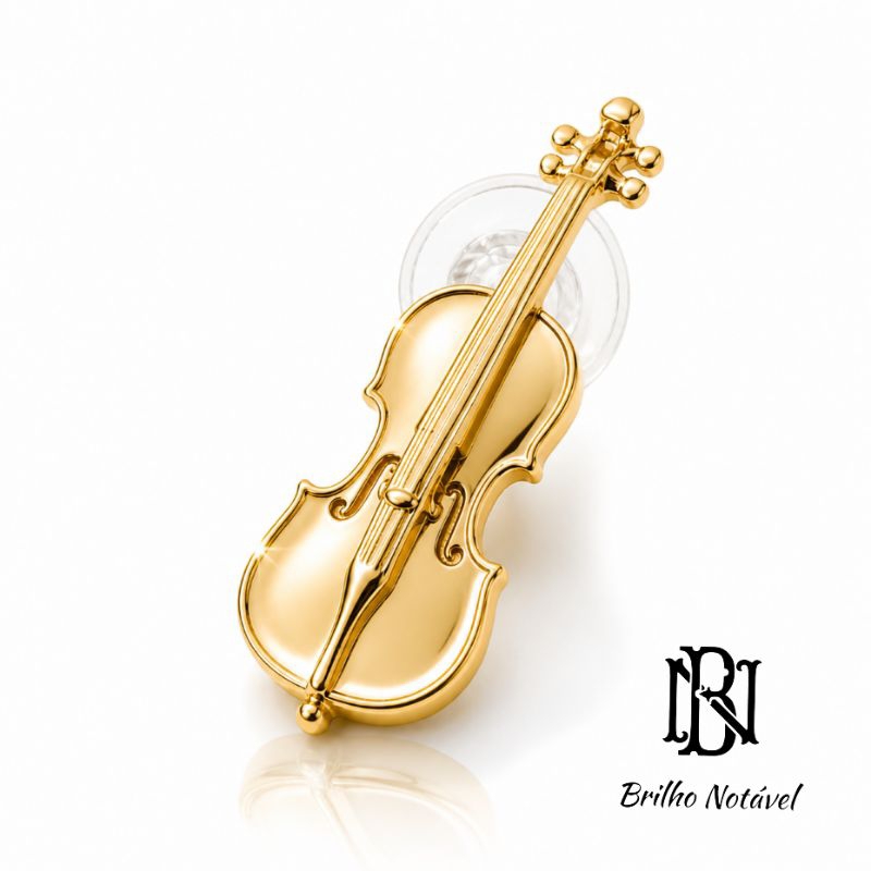 Botom violoncelo com flash de ouro + prendedor de gravata em couro ecológico