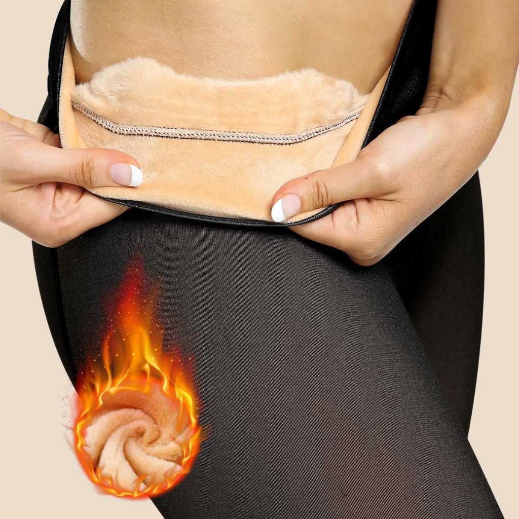 Meia Calça De Lã Térmica Translúcida Pelúcia Forrada Pelinho Inverno Elastica conforto moda estilo  vestido saia quente