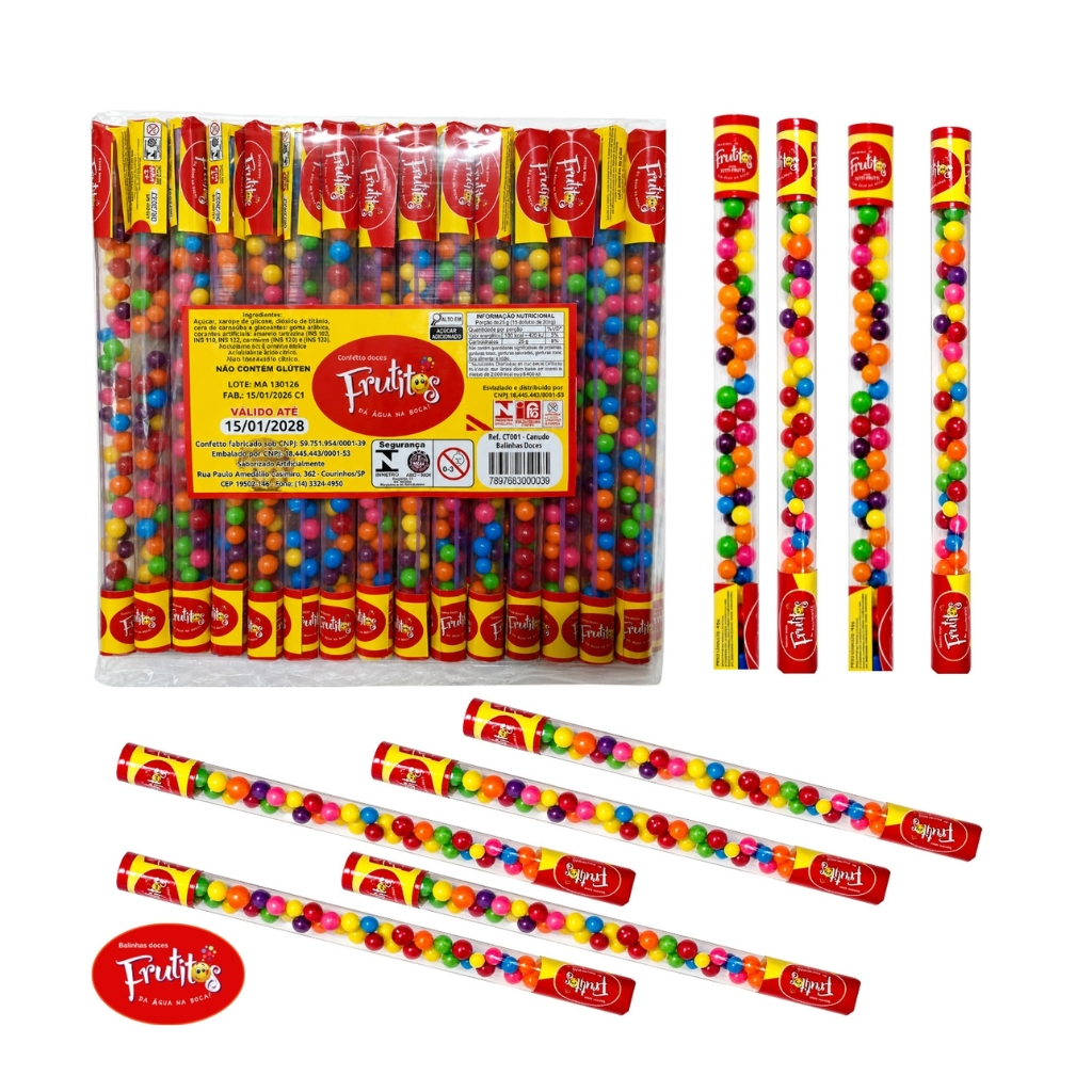 Frutitos Tubinhos de Balinha doce crocantes Coloridas Lembrancinhas aniversário  kits festa Infantil