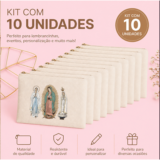 Kit Bolsinha Necessaire Guadalupe Fátima Lourdes Nossa Senhora Santinhas Religiosa Lançamento