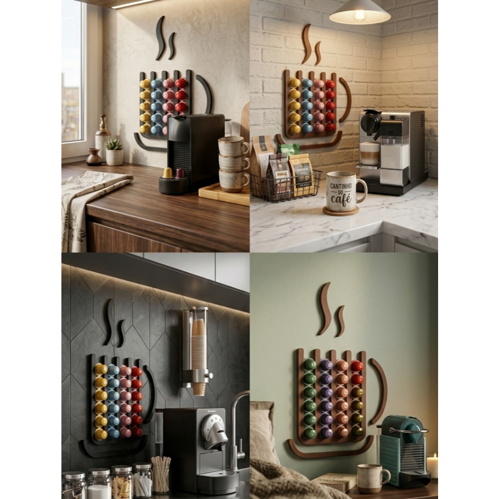 Suporte Cápsulas Nespresso De Parede Formato Xícara Decorativo Cantinho Do Café + Fita Dupla Face