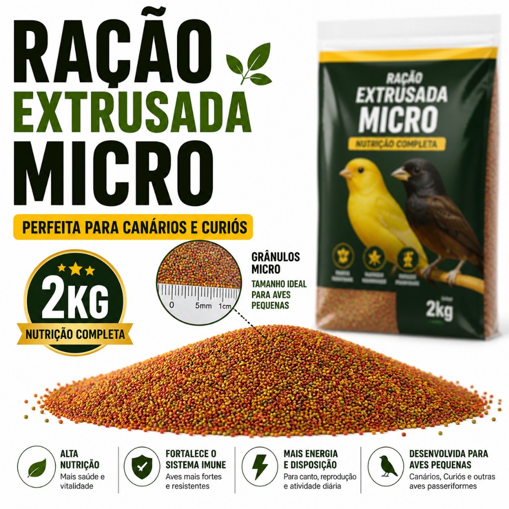 Ração Extrusada 2kg Para Canário Curió Nutrição Completa Aves Ornamentais Alta Qualidade Top