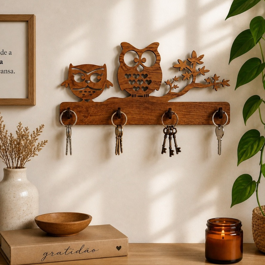 Porta Chaves Decorativo Charme Organização E PersonalidadeEm Madeira