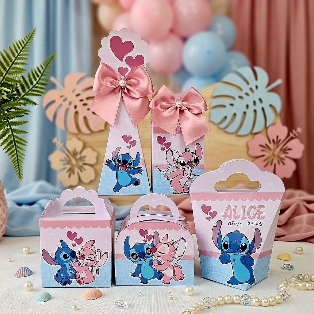 Kit Personalizados STITCH E ANGEL Pegue e Monte Caixinhas Festa Infantil Lembrancinhas Aniversário