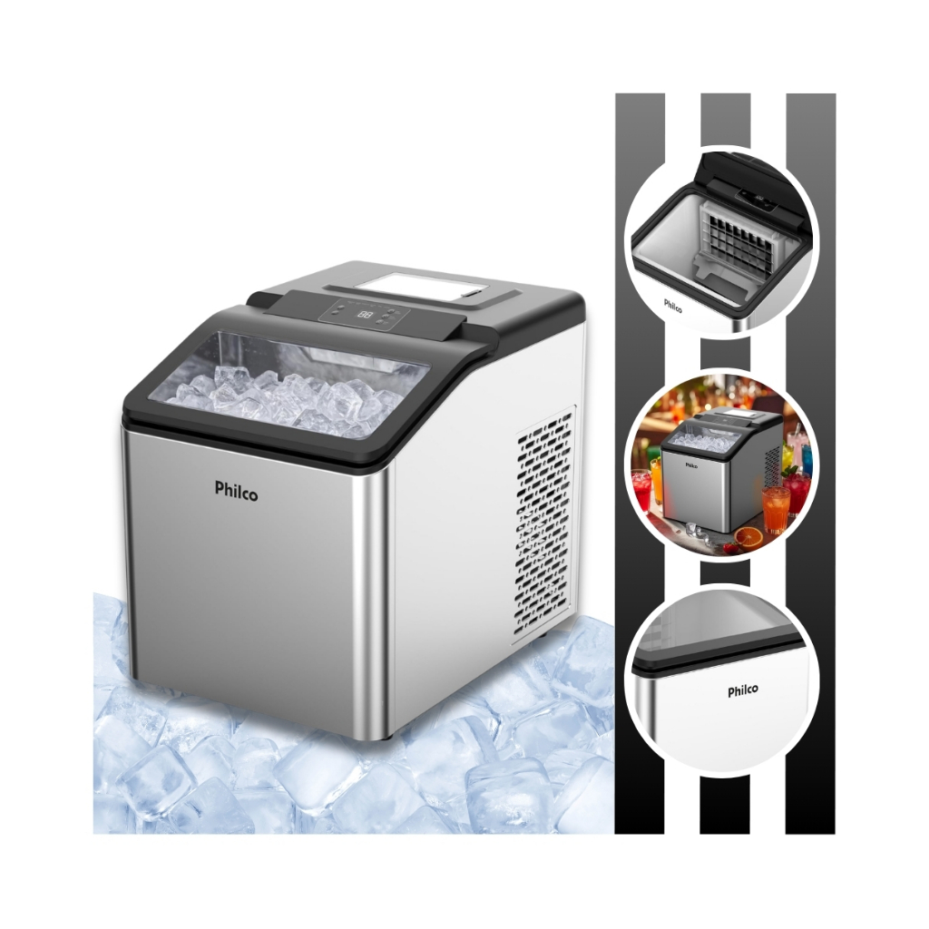 Máquina De Gelo Revestimento Em Inox Produz 35Kg de Gelo por Dia Pmg35a Philco