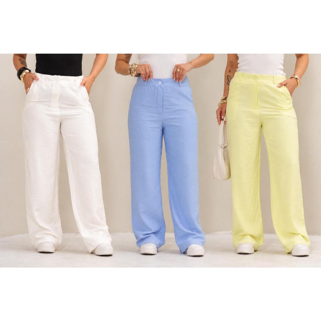 Calça Feminina Pantalona Alfaiataria Cintura Alta Tendência 2026